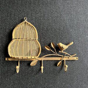 Metal bird birdcage hanging coat, hat, key, garment rack rail hook shabby chic